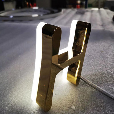 Знаки магазина Signage логотипа дела зеркала золота освещенные нержавеющей сталью передние